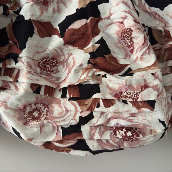 Express Floral Puff Sleeve Ruched pleated Crop top V-neck linen blend stretch XL - Picture 6 of 11